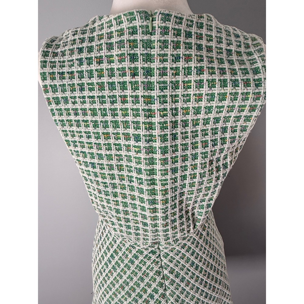 Taylor Plaid Tweed V-Neck Flounce Hem Sleeveless Mini Dress Green White Size 8 - Picture 8 of 14